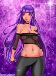  breasts cleavage female fishnets hyuuga_hinata kunai large_breasts leggings long_hair naruto purple_eyes purple_hair solo 