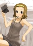  brown_hair camisole girls_playing_games hairband k-on! mouth_hold nintendo_ds playing_games short_hair solo tainaka_ritsu unyon video_game 