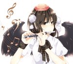  black_hair flute hat instrument kanosigu musical_note shameimaru_aya short_hair solo tokin_hat touhou wings 