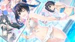  2girls ;d akata_itsuki bikini bikini_skirt black_hair blue-framed_glasses blue_bikini blue_eyes bracelet breasts cleavage double_bun dutch_angle frilled_bikini frills front-tie_top game_cg glasses jewelry kokoro_rista! looking_at_viewer multiple_girls nagasawa_seika nagasawa_yukine navel one_eye_closed open_mouth polka_dot polka_dot_bikini polka_dot_swimsuit siblings sisters smile swimsuit thigh_gap twintails violet_eyes wading white_bikini white_swimsuit 