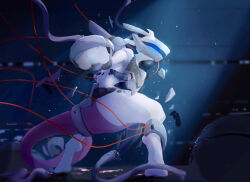  1other absurdres armor broken_armor colored_skin commentary_request elyoncat furry helmet highres indoors mewtwo other_focus pokemon pokemon:_the_first_movie_-_mewtwo_strikes_back pokemon_(anime) pokemon_(classic_anime) pokemon_(creature) purple_skin solo standing tail 