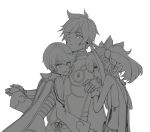  1girl 2boys braid choker holding_hands jewelry mikleo_(tales) monochrome multiple_boys saimon_(tales) smile sorey_(tales) tales_of_(series) tales_of_zestiria twintails yuusa-y 