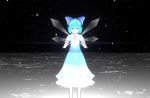  1girl 3d blue_hair cirno dress glowing highres ice ice_wings mikumikudance night oyasiro35 snow solo touhou wings 