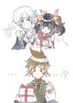  1girl 2boys alternate_color alternate_costume blush braid cape choker food gift green_eyes ice_cream jewelry lowres mikleo_(tales) multiple_boys open_mouth saimon_(tales) short_hair sorey_(tales) tales_of_(series) tales_of_zestiria twintails violet_eyes yuusa-y 
