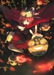  1girl cape disembodied_head halloween hat hichiko highres in_container jack-o&#039;-lantern looking_at_viewer open_mouth red_eyes redhead sekibanki shirt skirt solo touhou 