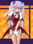  ^jj^ black_wings fang fishnet_legwear fishnets garter_belt garter_straps gloves halloween highres hoshino_ruri kidou_senkan_nadesico looking_at_viewer open_mouth thigh-highs white_gloves wings 