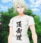  1boy green_hair highres screencap shirt t-shirt to_love-ru to_love-ru_darkness translation_request violet_eyes zastin_deviluke 