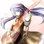  1girl ao-shiba biwa_lute chain instrument lavender_eyes lavender_hair long_hair lute_(instrument) musical_note playing_instrument solo touhou tsukumo_benben 