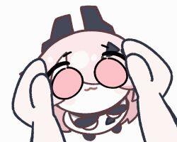  >_< 1girl 1other :3 amedrama animated animated_gif arknights chibi closed_mouth commentary_request highres korean_commentary open_mouth pink_eyes pov pov_hands simple_background theresa_(arknights) white_background 