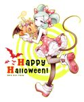  1girl aqua_hair bare_shoulders bat beta_(inazuma_eleven) black_legwear candy cosplay dated disney english gloves gz_(gzxd) halloween happy_halloween inazuma_eleven_(series) inazuma_eleven_go inazuma_eleven_go_chrono_stone jack-o&#039;-lantern lollipop looking_back minnie_mouse minnie_mouse_(cosplay) mouse_tail no_pupils pantyhose polka_dot_skirt simple_background skirt smile solo swirl_lollipop tail twitter_username violet_eyes white_background wrist_cuffs 