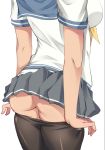  1girl a-m ass breasts hair_ornament hamakaze_(kantai_collection) kantai_collection out_of_frame pantyhose pantyhose_pull school_uniform solo 