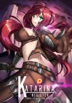  1girl breasts green_eyes katarina_du_couteau knife large_breasts league_of_legends long_hair midriff negister redhead tagme throwing_knife very_long_hair 