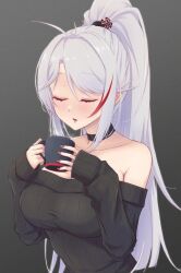 1girl azur_lane closed_eyes coffee_mug long_hair prinz_eugen_(azur_lane)