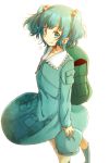  1girl backpack bag blue_hair blush boots hair_bobbles hair_ornament hat hat_removed headgear_removed headwear_removed kawashiro_nitori key looking_at_viewer pocket reizoooko rubber_boots short_hair simple_background skirt skirt_set solo touhou twintails two_side_up white_background 