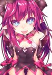  1girl :d alternate_hair_color blue_eyes bow choker elsword fi-san horns leotard long_hair luciela_r._sourcream open_mouth pointy_ears red_bow redhead smile solo symbol-shaped_pupils 