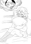  2girls abe_ranzu black_legwear bowl_hat closed_eyes d: drooling glasses legs multiple_girls needle open_mouth pillow pillow_hug scared short_hair socks sukuna_shinmyoumaru thought_bubble touhou triangle_mouth u_u usami_sumireko 