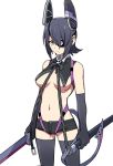  1girl breasts eyepatch kantai_collection short_hair short_shorts shorts simple_background solo sword tenryuu_(kantai_collection) thigh-highs under_boob weapon 