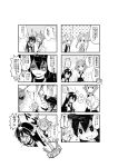  4girls 4koma 51_(akiduki) akigumo_(kantai_collection) anchor chasing comic highres kantai_collection monochrome multiple_girls nagato_(kantai_collection) nowaki_(kantai_collection) running translation_request 