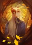  1boy branch coat crown elf from_behind icemoon0123 leaf long_hair looking_back male_focus pointy_ears solo the_hobbit thranduil tree upper_body white_hair 