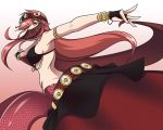  1girl bangle bracelet breasts dancing fangs fingerless_gloves gloves hair_ornament hairclip highres jewelry lamia loen-lapae long_hair miia_(monster_musume) monster_girl monster_musume_no_iru_nichijou pointy_ears redhead scales sideboob slit_pupils solo very_long_hair yellow_eyes 