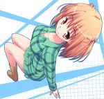  1girl bare_legs boots bow breasts brown_eyes brown_hair character_request collarbone hair_bow hoshizaki_hikaru large_breasts long_sleeves plaid short_hair short_twintails solo twintails 