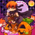  1boy blood blush candy chibi eating fire_emblem fire_emblem_if green_eyes gurei_(fire_emblem_if) halloween koruri456 orange_hair pumpkin sitting solo star 