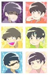  6+boys brothers brown_eyes brown_hair choromatsu eyebrows hachimaki headband heart heart-shaped_pupils highres hoodie ichimatsu jyushimatsu karamatsu male_focus multiple_boys one_eye_closed open_mouth osomatsu-kun osomatsu-san osomatsu_(osomatsu-kun) red_eyes sextuplets siblings smile smirk sparkle sunglasses surgical_mask sweatdrop symbol-shaped_pupils thick_eyebrows todomatsu tokimekiwaku upper_body wiping_nose 