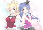  2girls animal_ears ayase_eli breasts frapowa gloves hands_on_hips hat long_hair looking_at_viewer love_live!_school_idol_project mini_top_hat multiple_girls rabbit_ears smile top_hat white_gloves 