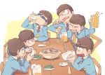  6+boys alcohol beer beer_mug brothers cellphone chair choromatsu drinking drunk formal from_above head_rest ichimatsu jyushimatsu karamatsu laughing matching_outfit multiple_boys osomatsu-kun osomatsu-san osomatsu_(osomatsu-kun) phone sextuplets siblings simple_background sitting smartphone smile suit sunglasses table todomatsu white_background 