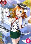  animal_suit blue_eyes blush character_name gloves hat iwnk kousaka_honoka love_live!_school_idol_festival love_live!_school_idol_project orange_hair piano short_hair 