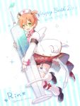  :d armband boots character_name dated garter_straps green_eyes hair_ornament hairpin happy_birthday hat hoshizora_rin looking_at_viewer love_live!_school_idol_festival love_live!_school_idol_project necktie nurse nurse_cap open_mouth orange_hair sakuramochi_n short_hair side_ponytail smile sparkle syringe thigh_strap twitter_username 