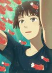  brown_eyes brown_hair bubble gake_no_ue_no_ponyo jas open_mouth outstretched_arms ponyo_sisters portrait risa_(ponyo) shirt short_hair studio_ghibli underwater 