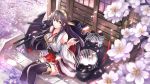  1girl devildogs flower hairband haruna_(kantai_collection) highres kantai_collection machinery petals sitting solo 