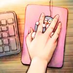  computer_keyboard computer_mouse doraemon doraemon_(character) hands holding_finger ichinoniwa looking_at_another lying miniboy mousepad on_back on_table solo_focus table wooden_table 