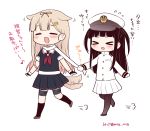  &gt;_&lt; 2girls :d ^_^ black_gloves black_legwear black_ribbon black_serafuku black_skirt blonde_hair brown_hair brown_legwear closed_eyes commentary_request dog_tail female_admiral_(kantai_collection) fingerless_gloves flying_sweatdrops gloves hair_flaps hair_ornament hair_ribbon hairclip hat kantai_collection kneehighs long_hair long_sleeves migu_(migmig) military military_uniform multiple_girls neckerchief open_mouth peaked_cap pleated_skirt remodel_(kantai_collection) ribbon scarf scarf_grab school_uniform serafuku short_sleeves skirt smile tail tail_wagging translation_request twitter_username uniform white_gloves white_scarf white_skirt yuudachi_(kantai_collection) 