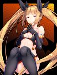  1girl bare_shoulders bat_wings bikini blazblue blonde_hair collarbone elbow_gloves gloves hands_together knees_together_feet_apart long_hair rachel_alucard re-so red_eyes ribbon small_breasts smile solo swimsuit thigh-highs twintails very_long_hair wings 