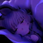  1girl animal_ears bangs blanket blush clenched_hands commentary grey_hair ishikkoro looking_at_viewer lying mouse_ears nazrin night pajamas sleepwear solo touhou under_covers 