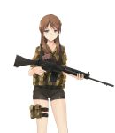  1girl artist_request battle_rifle blue_eyes brown_hair fal_(upotte!!) fn_fal gun highres long_hair rifle shorts solo thigh_strap upotte!! weapon 