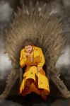  1boy a_song_of_ice_and_fire beard boots brown_hair facial_hair kazahi_tsubame mustache oberyn_martell sitting solo sword throne weapon 