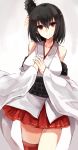  1girl absurdres bare_shoulders black_hair cowboy_shot detached_sleeves hands_on_own_chest hands_together highres kantai_collection kinona looking_at_viewer nontraditional_miko pleated_skirt red_eyes red_skirt short_hair skirt smile yamashiro_(kantai_collection) 