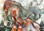  blush dress green_eyes green_hair halloween hatsune_miku long_hair night smile twintails vocaloid 