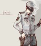  1boy character_name cigar grey_background hat_over_eyes holster male_focus muusanniji_(dbnst) osomatsu-kun osomatsu-san osomatsu_(osomatsu-kun) police police_uniform shaded_face simple_background smoking solo uniform 