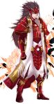  1boy armor armored_boots brown_hair fire_emblem fire_emblem_if flower gauntlets gloves haebara_zanka highres japanese_armor leaf long_hair ryouma_(fire_emblem_if) simple_background solo white_background 