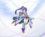  1girl angelan character_name green_eyes karukan_(monjya) mecha_musume personification ponytail purple_hair solo staff virtual_on wings 