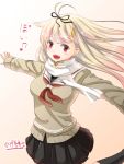  blonde_hair blush happy kantai_collection long_hair personification red_eyes seifuku yuudachi_(kantai_collection) 