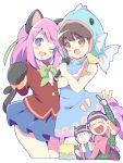  2boys 2girls :3 :d ;d animal_ears blue_eyes blush bow brown_eyes brown_hair cat_ears cat_tail chibi_inset choromatsu closed_eyes crossed_arms dress fish_hood gloves glowstick hachimaki happi hashimoto_nyan headband heart heart_in_mouth karamatsu microphone multicolored_hair multiple_boys multiple_girls neneko-n one_eye_closed open_mouth osomatsu-kun osomatsu-san paw_gloves pink_hair plaid plaid_shirt shirt simple_background skirt smile streaked_hair tail tentacles totoko_(osomatsu-kun) towel white_background 