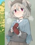  1girl adapted_costume akagashi_hagane alternate_costume animal_ears blush breath capelet cardigan cardigan_vest gloves grey_hair hat jewelry long_sleeves mouse_ears nazrin necklace red_eyes red_gloves shirt short_hair skirt solo touhou upper_body 