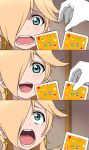  1girl artist_request blonde_hair blue_eyes card comic derivative_work earrings gloves hair_over_one_eye jewelry love_live! love_live!_school_idol_project super_mario_bros. meme old_maid parody playing_card rosetta_(mario) sonoda_umi super_mario_bros. 