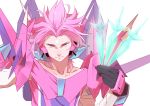 1boy armor blue_eyes cypher_(virtual_on) dagger glowing personification pink_hair virtual_on weapon 