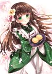  apron black_hair blush bread flower gochuumon_wa_usagi_desuka? green_eyes kimono long_hair nogi_takayoshi tray ujimatsu_chiya 
